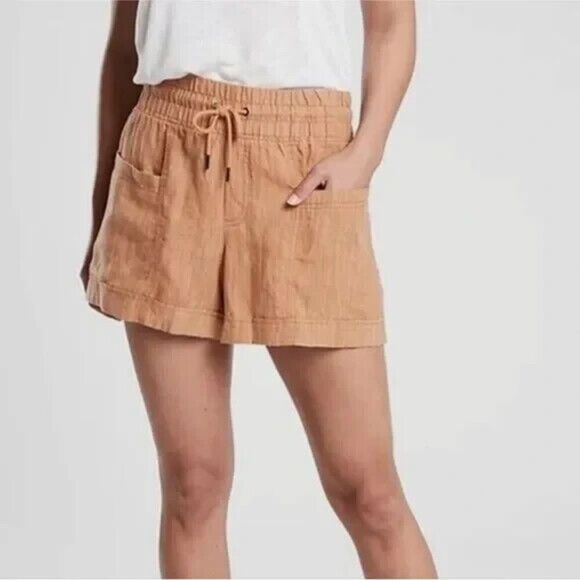 Athleta Shorts Womens Size 26 Rust Brown Cabo Linen Textured 4" Short Pull-On - Picture 1 of 11
